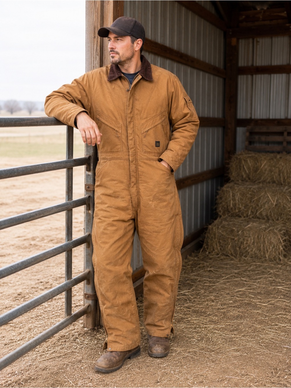 Walls Workwear Insulated Coveralls Duck Canvas Brown XL T Workwear Quilted Lined